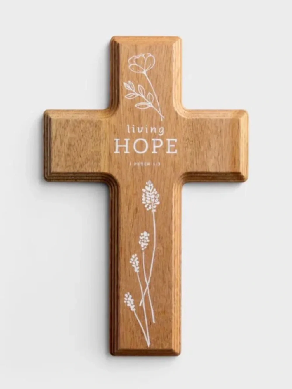 📦 Rustic Wooden Wall Cross - Living Hope in Natural Wood and White